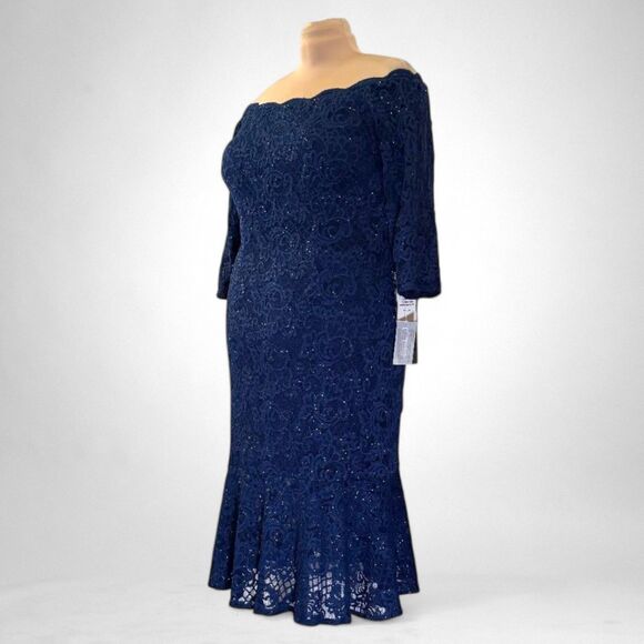 ALEX EVENINGS Scallop Detail Lace Navy Curvy Dress, NEW! Size 20W - Picture 3 of 9